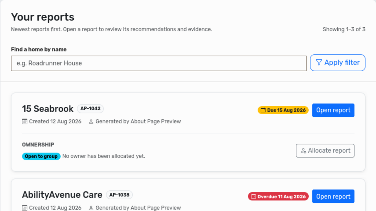Current Smart Care Intel improvement reports screen
